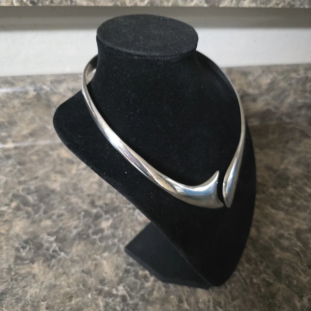 Vintage Taxco Mexico TL-57 950 Silver Modernist Collar Choker Necklace 113g